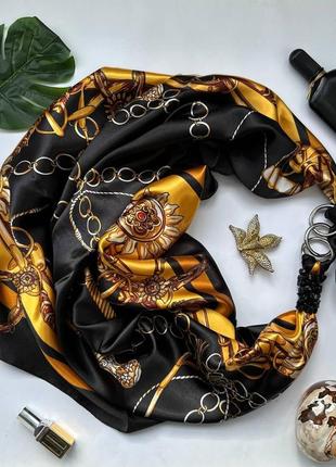 Дизайнерский платок "золотой шелк" от бренда my scarf,  украшен агатом4 фото