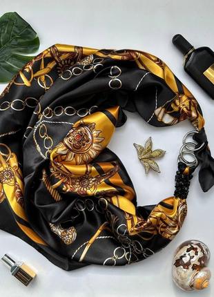 Дизайнерский платок "золотой шелк" от бренда my scarf,  украшен агатом2 фото
