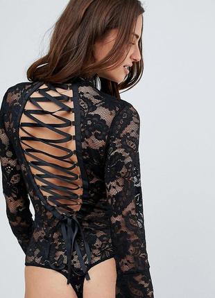 Черное кружевное боди, блуза с корсетной спинкой