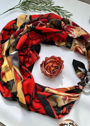 Дизайнерский платок "красная роза любви" от бренда my scarf, натуральные камни яшма4 фото