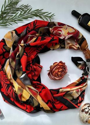 Дизайнерский платок "красная роза любви" от бренда my scarf, натуральные камни яшма5 фото