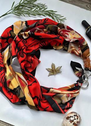 Дизайнерский платок "красная роза любви" от бренда my scarf, натуральные камни яшма7 фото