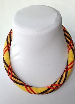 Жгут на шею украшение из бисера ручной работы "желтая шотландка"4 фото
