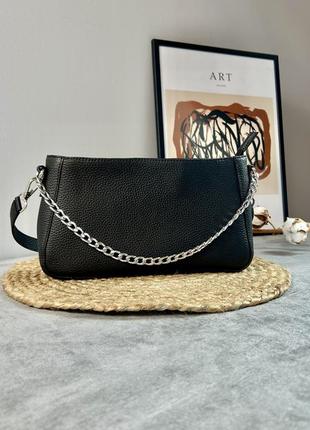 Женская кожаная сумочка, стильная сумка из натуральной кожи, маленькая черная сумка на плече сумка багет5 фото
