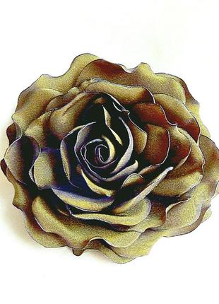 Брошь цветок из зеленой ткани ручной работы "роза терри"