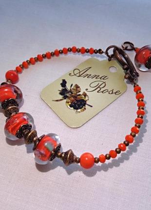 Браслет на руку ручной работы  оранжевый  " скифская этника"