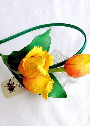 Обруч для волос с цветами из фоамирана ручной работы "тюльпаны майя"