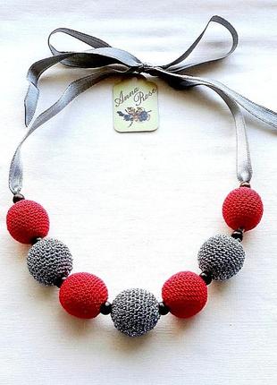 Слинго намиста кульки червоні і срібні ручної роботи "ретро"