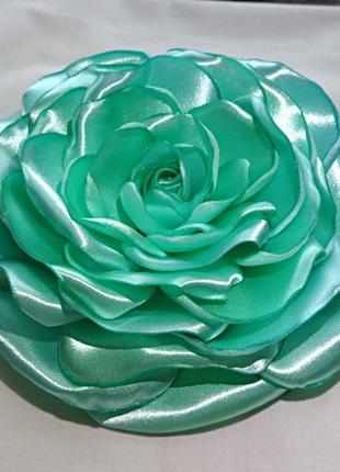 Брошь большой цветок из ткани ручной работы "аквамарин роза"
