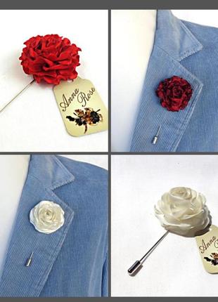Бутоньєрка квітка ручної роботи на піджак"смугаста" біла троянда"5 фото