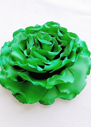 Брошь цветок из ткани ручной работы "зеленая роза"