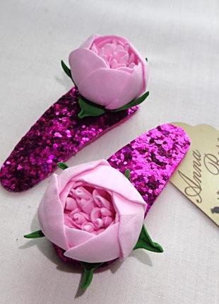 Заколка тик так с цветами из фоамирана ручной работы "розовая роза"