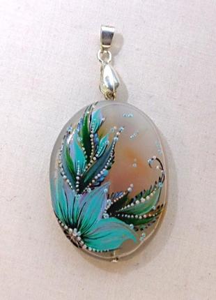 Кулон из натурального камня агата ручной работы "зеленый бутон"