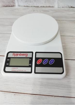 Ваги кухонні rainberg rb-400 електронні на батарейках до 10 кг original білі