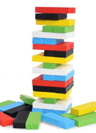 Игра дженга разноцветная башня resteq 5х5х15 см. настольная игра цветная башня 48 брусков. игра джанго. jenga