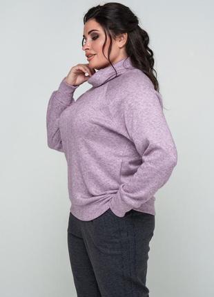 Женский свитер свободный из ангоры с воротником хомут осенне зимний 52, 60, 62 р сиреневого цвета6 фото
