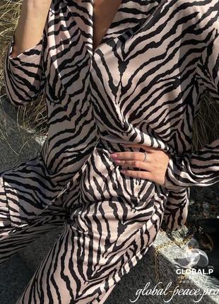 Костюмный набор зебра kaizza рубашка+ брюки + шорты + тапочки + косметичка+ резинка для волос эко-шелк xs-5xl8 фото