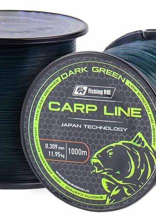 Карповая леска fishing roi dark green carp line d=0.309mm 11.95kg 1000m