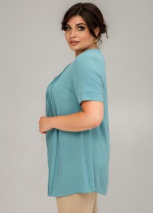 Женская рубашка летняя прямая свободная большого размера 56, 58, 60, 64 р ментолового цвета3 фото