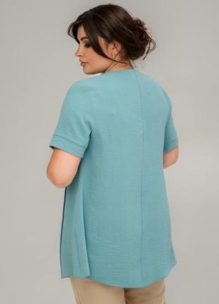 Женская рубашка летняя прямая свободная большого размера 56, 58, 60, 64 р ментолового цвета4 фото