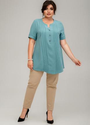 Женская рубашка летняя прямая свободная большого размера 56, 58, 60, 64 р ментолового цвета2 фото