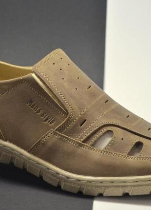 Чоловічі шкіряні літні комфортні туфлі оливкові man`s style б — 5