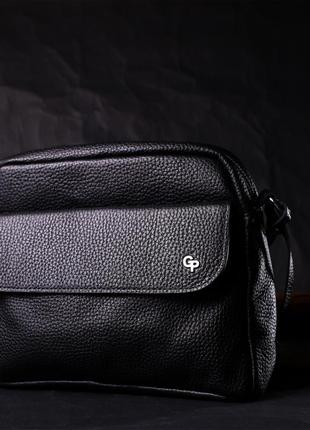 Удобная женская сумка кросс-боди из натуральной кожи grande pelle 11651 черная7 фото