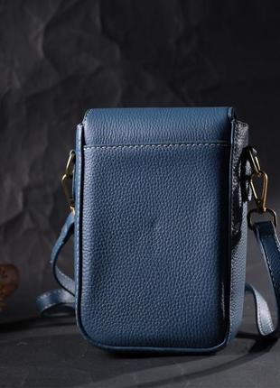 Женская сумка вертикального формата с клапаном из натуральной кожи vintage 22310 голубая8 фото