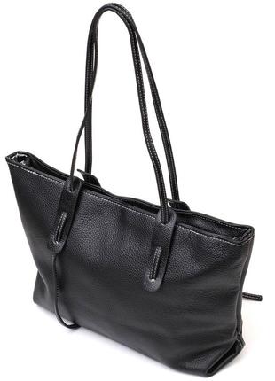 Вместительная женская сумка из натуральной кожи 22082 vintage черная2 фото