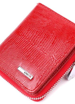 Лакированный женский кошелек с монетницей на молнии из натуральной фактурной кожи karya 21410 красный