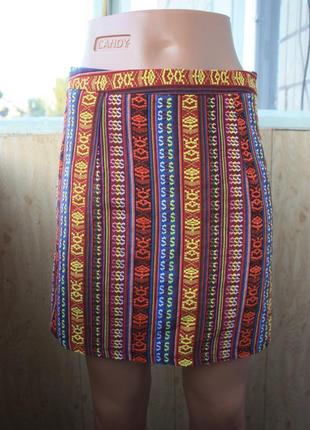 Яркая юбка короткая в этно принт орнаменты бохо