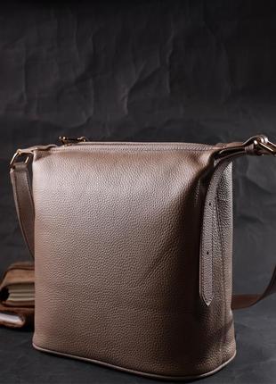Практичная женская сумка с одной длинной ручкой из натуральной кожи vintage 22306 бежевая7 фото