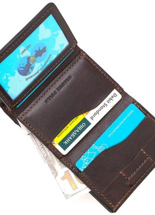 Зручний чоловічий гаманець у три складання grande pelle 16787 темно-коричневий4 фото