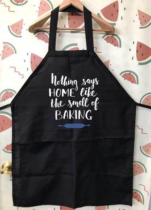 Фа000266 черный фартук с надписью "hothing says home life the smell of baking"
