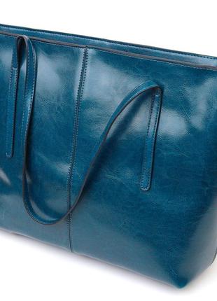 Красивая сумка шоппер из натуральной кожи 22075 vintage бирюзовая