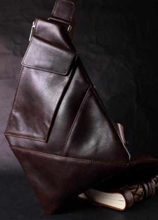 Стильная мужская сумка на плече из натуральной кожи grande pelle 11669 коричневая6 фото