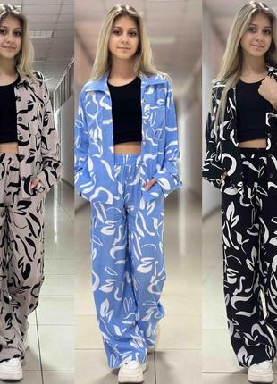 Подростковый летний штапельный костюм тройка с брюками палаццо lolita, размеры на рост 140 - 160 + видеообзор