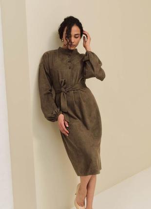 Замшева сукня кольору хакі 2