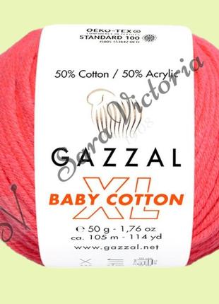 Червона пряжа бавовна з акрилом gazzal cotton baby xl(газал котон бебі) 3458 півонія