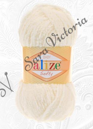 Пряжа белая alize softy (ализе софти) микрополиэстер для амигуруми вязанные крючком игрушки 62 молочный1 фото