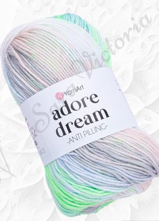 Акрилова меланжева пряжа yarnart adore dream (ярнарт адоре дрім) 1052 білий сірий беж салатовий1 фото