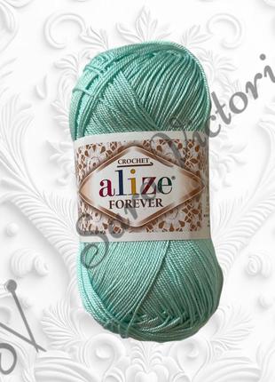 Тонка зелена пряжа alize crochet forever (алізе форевер) для в'язання гачком мікрофібра 659 ніжна м'ята1 фото