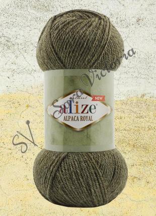 Зелена меланжева пряжа півшерсть 250 м 100 г alize alpaca royal (алізі альпака рояль) зелений меланж1 фото