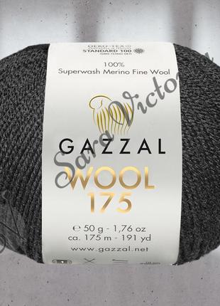 Черная пряжа 100% шерсть мериноса gazzal wool 175 (газал вул 175) черный 304