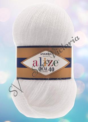 Белая пряжа с шерстью 430 м 100 г alize angora real 40 (ализе ангора реал 40) 55 белый