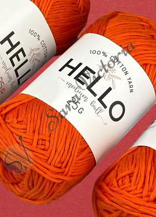 Оранжевая пряжа хлопок  hello (хэллоу) амигуруми ковровая вышивка 118 морковный