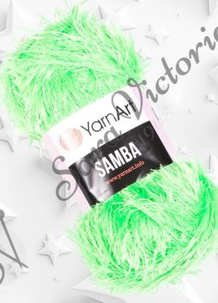 Пряжа яскраво зелена yarnart samba (ярнарт самба) 100% поліестер травка зелений неон 091 фото