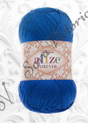Тонкая синяя пряжа  alize crochet  forever (ализе форевер) для вязания крючком  микрофибра 132 василек
