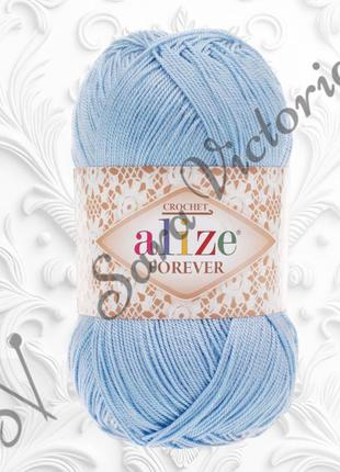 Тонка блакитна пряжа alize crochet forever (алізе форевер) для в'язання гачком мікрофібра 350 кристально-блакитний1 фото