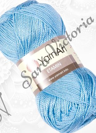 Тонкая  акриловая голубая пряжа для вязания вышивания yarnart etamin (ярнарт этамин) 424 голубой